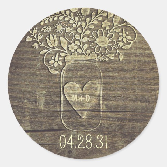 Rustic Mason Jar Wedding Stickers (Front)
