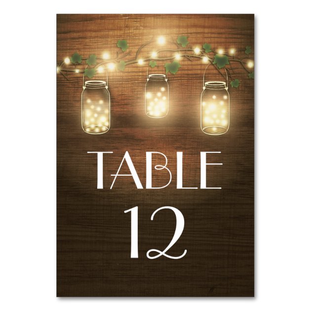 Rustic Mason Jar Wedding Table Number Cards