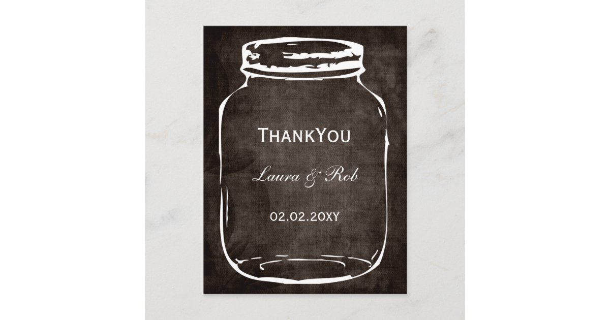 rustic mason jar wedding thank you postcard | Zazzle