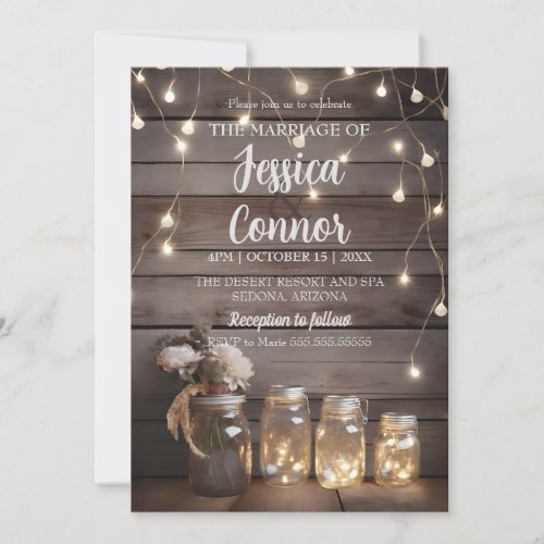 Rustic Mason Jar Wedding Wood Barn Background Invitation