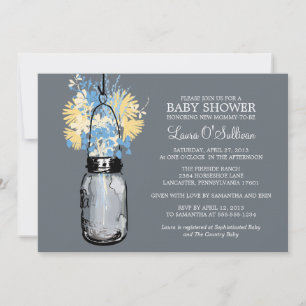 Rustic Mason Jar Wildflowers Baby Shower Invitation