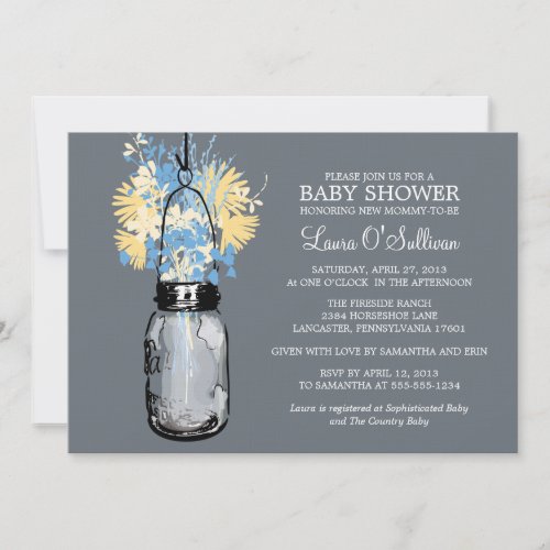 Rustic  Mason Jar Wildflowers Baby Shower Invitation