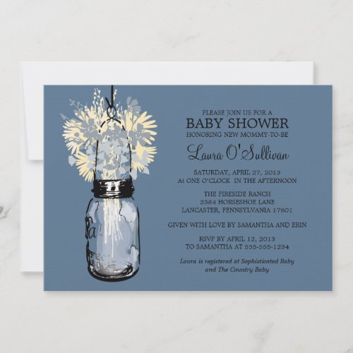 Rustic Mason Jar Wildflowers Baby Shower Invitation