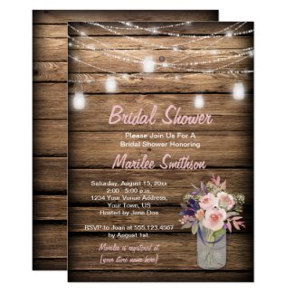 Rustic Mason Jar Wildflowers Barn Bridal Shower Card