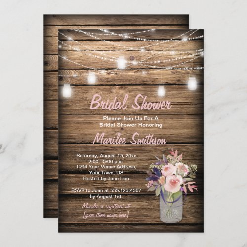 Rustic Mason Jar Wildflowers Barn Bridal Shower Invitation