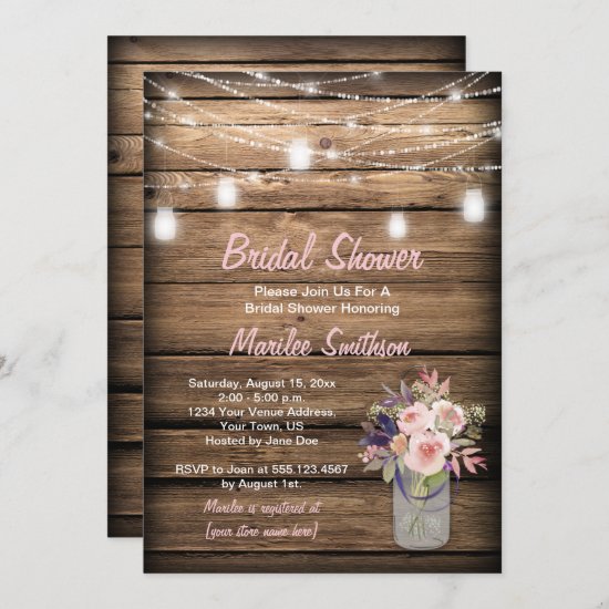 Rustic Mason Jar Wildflowers Barn Bridal Shower Invitation