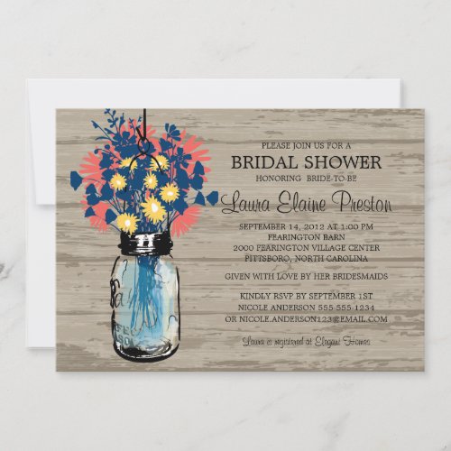 Rustic Mason Jar Wildflowers Bridal Shower Cards