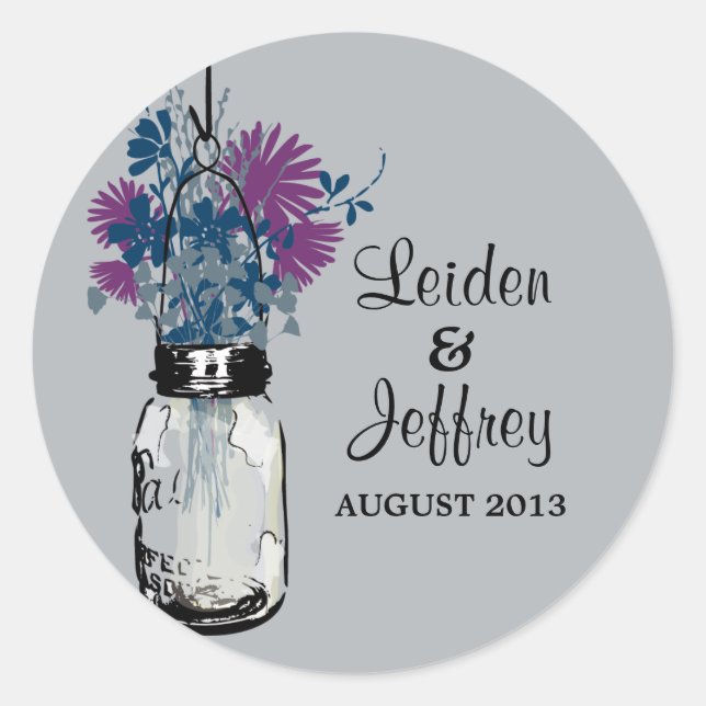 Rustic Mason Jar & Wildflowers Classic Round Sticker (Front)
