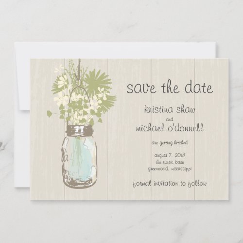 Rustic Mason Jar  Wildflowers Save the Date