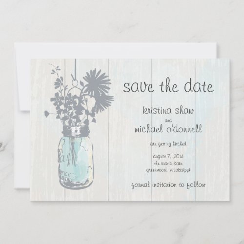 Rustic Mason Jar &amp; Wildflowers Save the Date