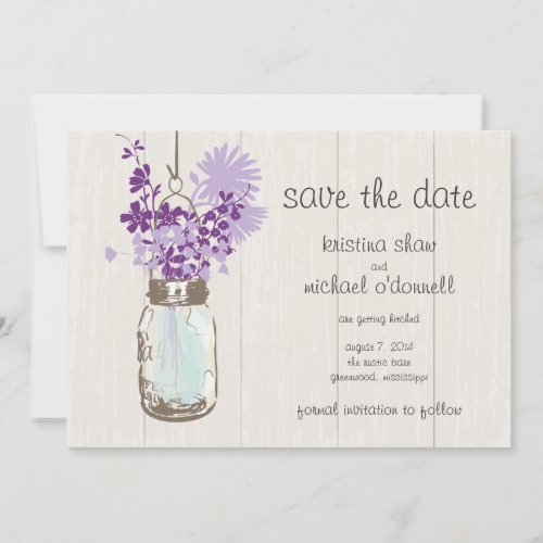 Rustic Mason Jar &amp; Wildflowers Save the Date