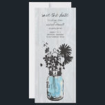 Rustic Mason Jar & Wildflowers Save the Date<br><div class="desc">Perfect for a country style wedding or maybe you just love Mason Jars! Old vintage Blue Mason Jar hanging on a hook with wildflowers against a weathered barn. Cooling Spring Colors.  If you have any questions on this design or want a color change please email me paula@labellarue.com</div>