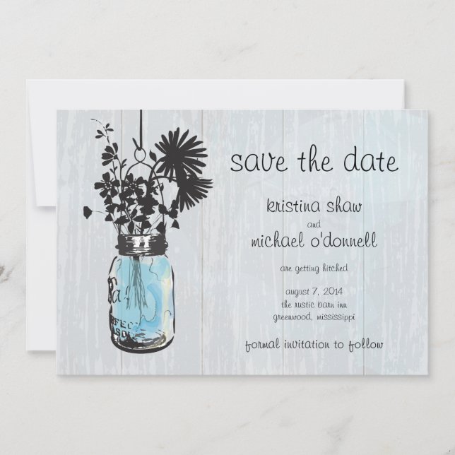 Rustic Mason Jar & Wildflowers Save the Date (Front)