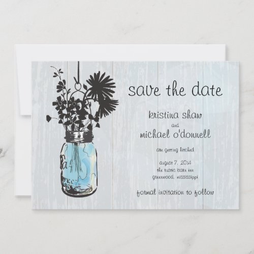 Rustic Mason Jar &amp; Wildflowers Save the Date
