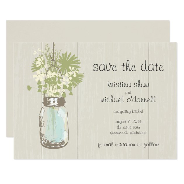 Rustic Mason Jar & Wildflowers Save The Date Card