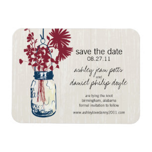 Rustic Mason Jar & Wildflowers Save the Date Magnet