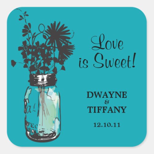 Rustic Mason Jar  Wildflowers Square Sticker