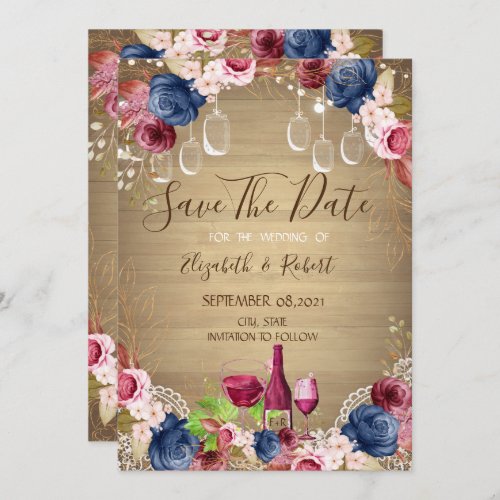 Rustic Mason Jar Wine Tasting Floral  Save The Date