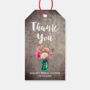 Rustic Mason Jar with Flower Bouquet Thank You Gift Tags