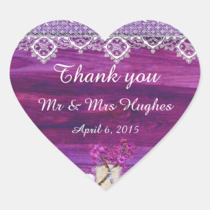Rustic mason jar with flower wedding thank you heart sticker