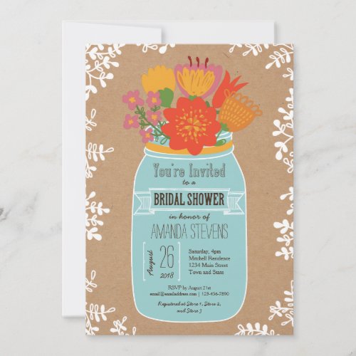 Rustic Mason Jar with Flowers Bridal Shower Personalized Invitation