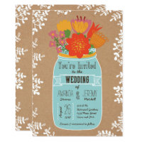 Rustic Mason Jar with Flowers on Craft Paper Card