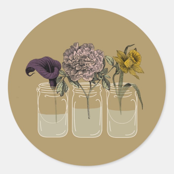 Rustic Mason Jar with Flowers Round Stickers | Zazzle.com