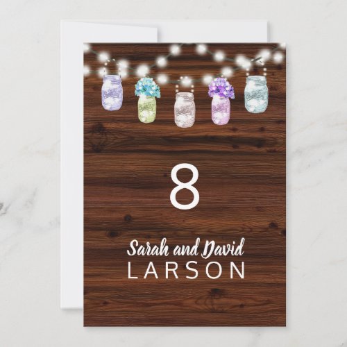 Rustic Mason Jar With Lights Wedding Table Numbers