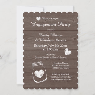Rustic mason jar wood engagement party invitations