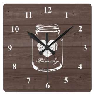 Rustic mason jar wood grain panel wall clock