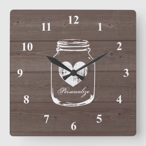 Rustic mason jar wood grain panel wall clock