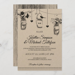 Rustic Mason Jar Wood Kraft Wedding Invitations