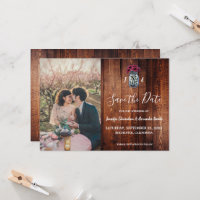 Rustic Mason jar wood monogram photo Save the Date