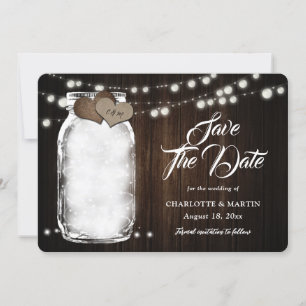 Rustic Mason Jar Wood String Lights Wedding Save The Date