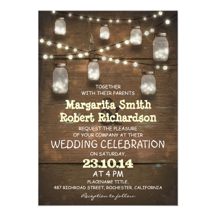 rustic mason jars and light wedding invitations