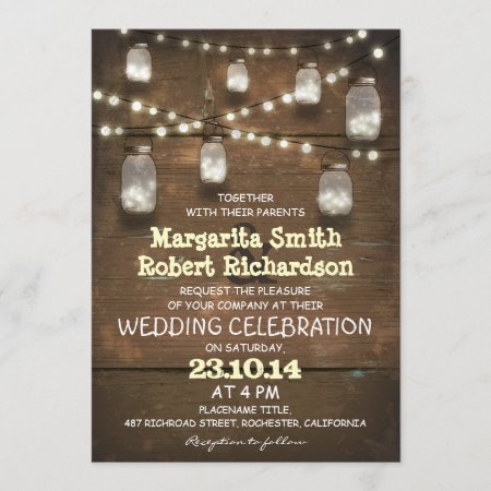 Rustic Mason Jars And Light Wedding Invitations