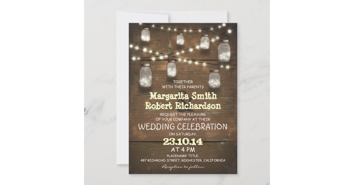 rustic mason jars and light wedding invitations | Zazzle