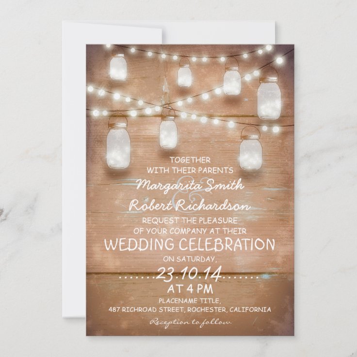 rustic mason jars and light wedding invitations | Zazzle