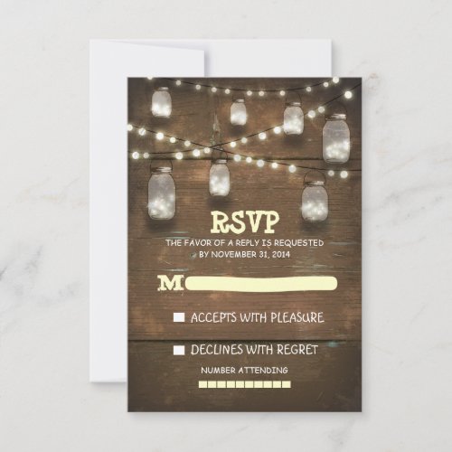 rustic mason jars and light wedding RSVP cards