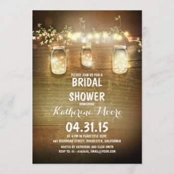 Rustic Mason Jars And Lights Bridal Shower Invitation by jinaiji at Zazzle