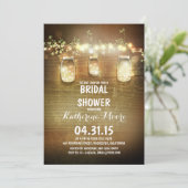 rustic mason jars and lights bridal shower invitation (Standing Front)