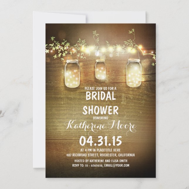 rustic mason jars and lights bridal shower invitation (Front)