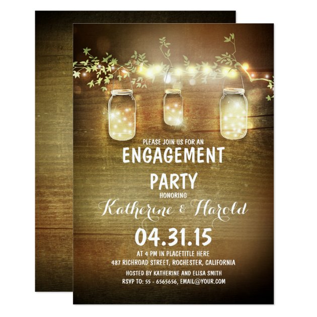 Rustic Mason Jars And Lights Engagement Party Invitation