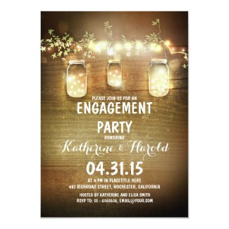 rustic mason jars and lights engagement party invitation