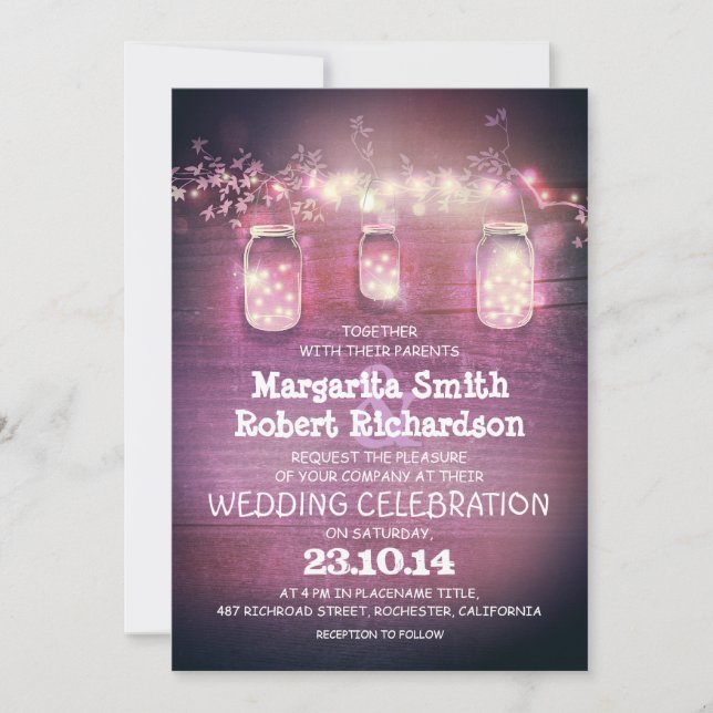 rustic mason jars and lights wedding invitations (Front)