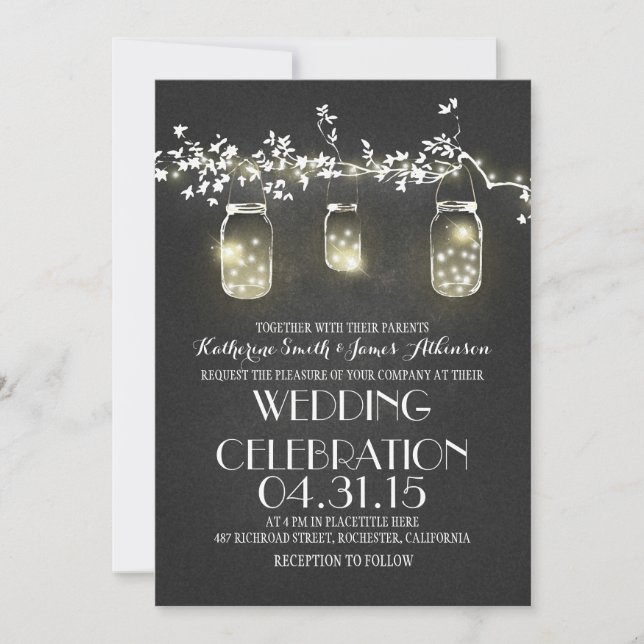 rustic mason jars and lights wedding invitations (Front)