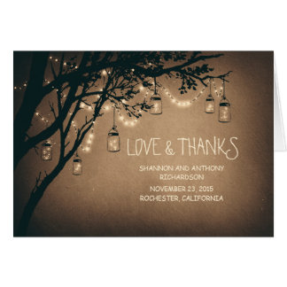 rustic mason jars and twinkle lights thank you card
