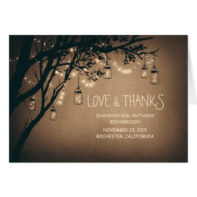 Rustic Mason Jars And Twinkle Lights Thank You Card