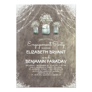 Rustic Mason Jars Baby's Breath Engagement Party Invitation