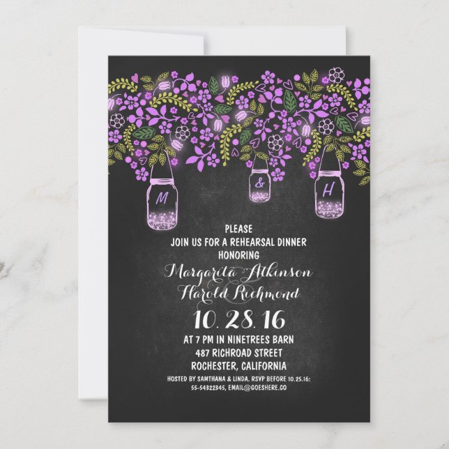 rustic mason jars chalkboard rehearsal dinner invitation (Front)